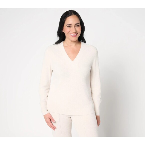 Barefoot Dreams Sweaters - Barefoot Dreams Cozychic Ultra Lite Knit V Neck Sweater Women's XL White Tunic